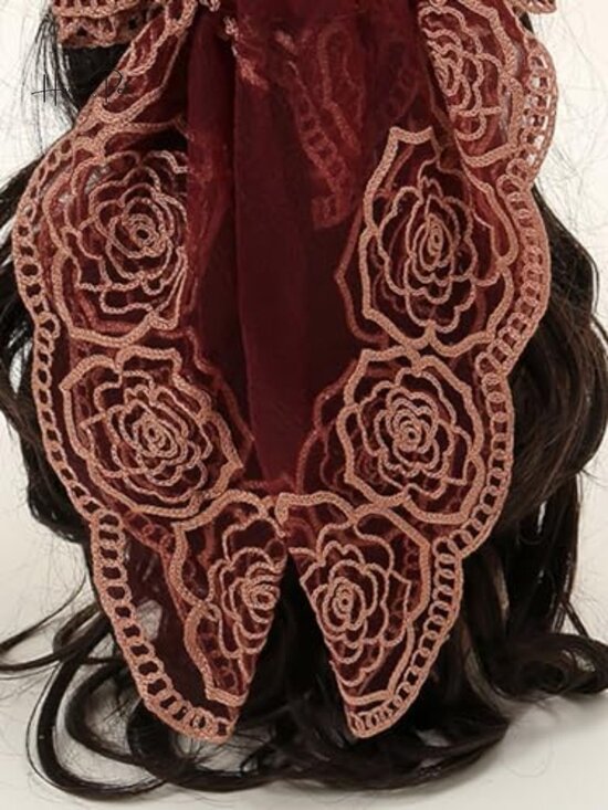Flower Embroidery Sheer Lace Hair Scarf Headband main image 2